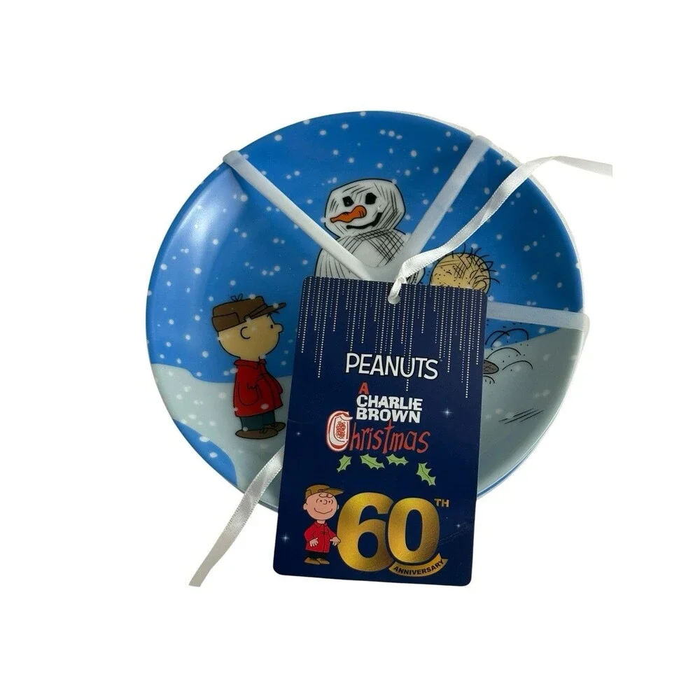 Peanuts Charlie Brown & Gang Blue Christmas Set Of 4 Appetizer Plates 6
